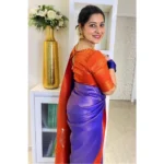 Women's Soft Lichi Silk Printed Saree With Unstitched Blouse 5.5Mtr (Blue) - Image 2