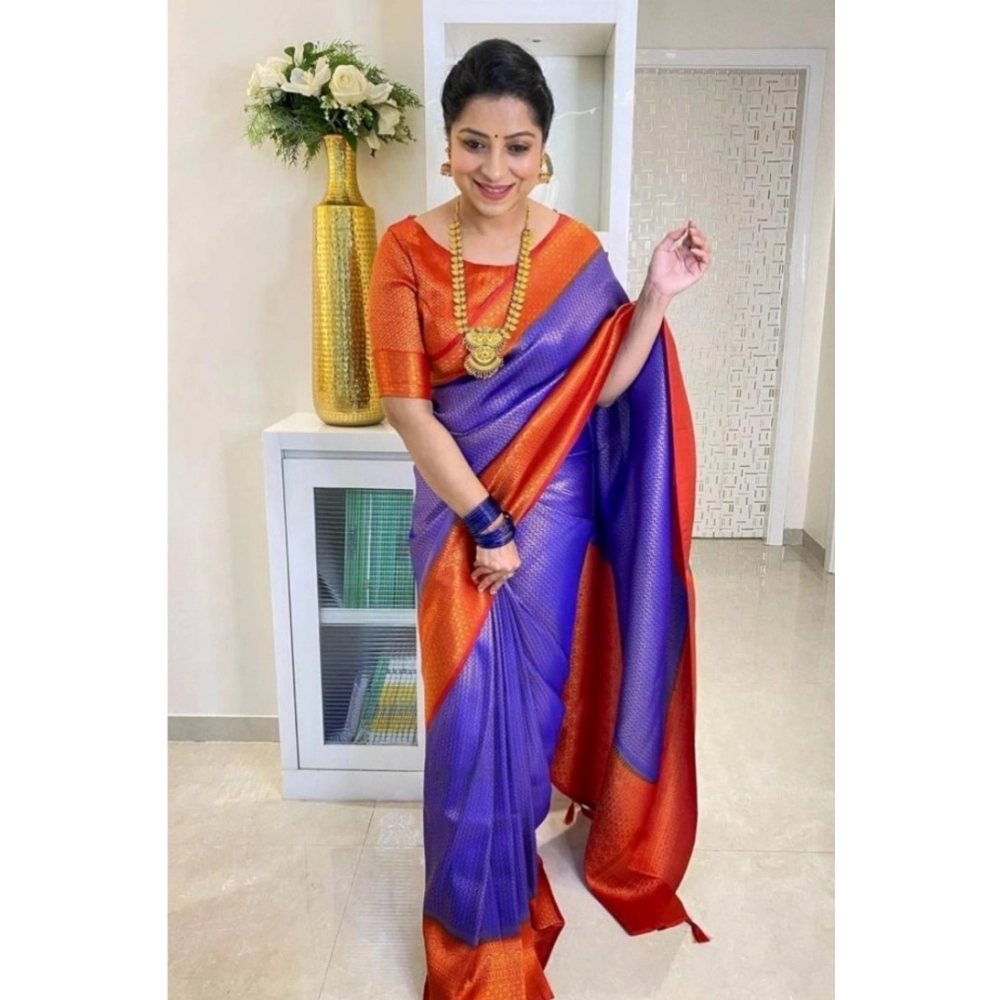 wmremove-transformed-1000x1000-1.webp Women's Soft Lichi Silk Printed Saree With Unstitched Blouse 5.5Mtr (Blue) - Image 1