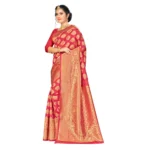 Women's Banarasi silk Saree with Blouse (Red, 5-6mtr) - Image 2