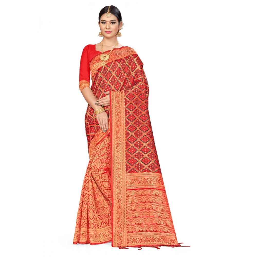 49730475796_f1b8c160a3_o_d-1000x1000-1.webp Women's Banarasi silk Saree with Blouse (Red,black, 5-6mtr) - Image 1