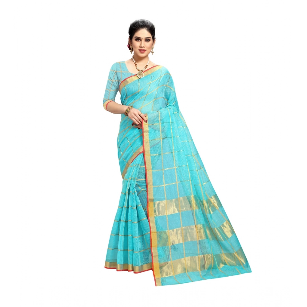 50802121348_cf5afa539a_o_d-1000x1000-1.webp Women's Kota Doria Cotton Saree With Blouse (Sky Blue,6-3 Mtrs) - Image 1