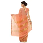 Women's Kota Doria Cotton Saree With Blouse (Peach,6-3 Mtrs) - Image 2
