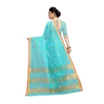 Women's Kota Doria Cotton Saree With Blouse (Sky Blue,6-3 Mtrs) - Image 3