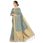 Women's Banarasi (Spun Cotton) Saree (Grey,5-6 Mtrs) - Image 2