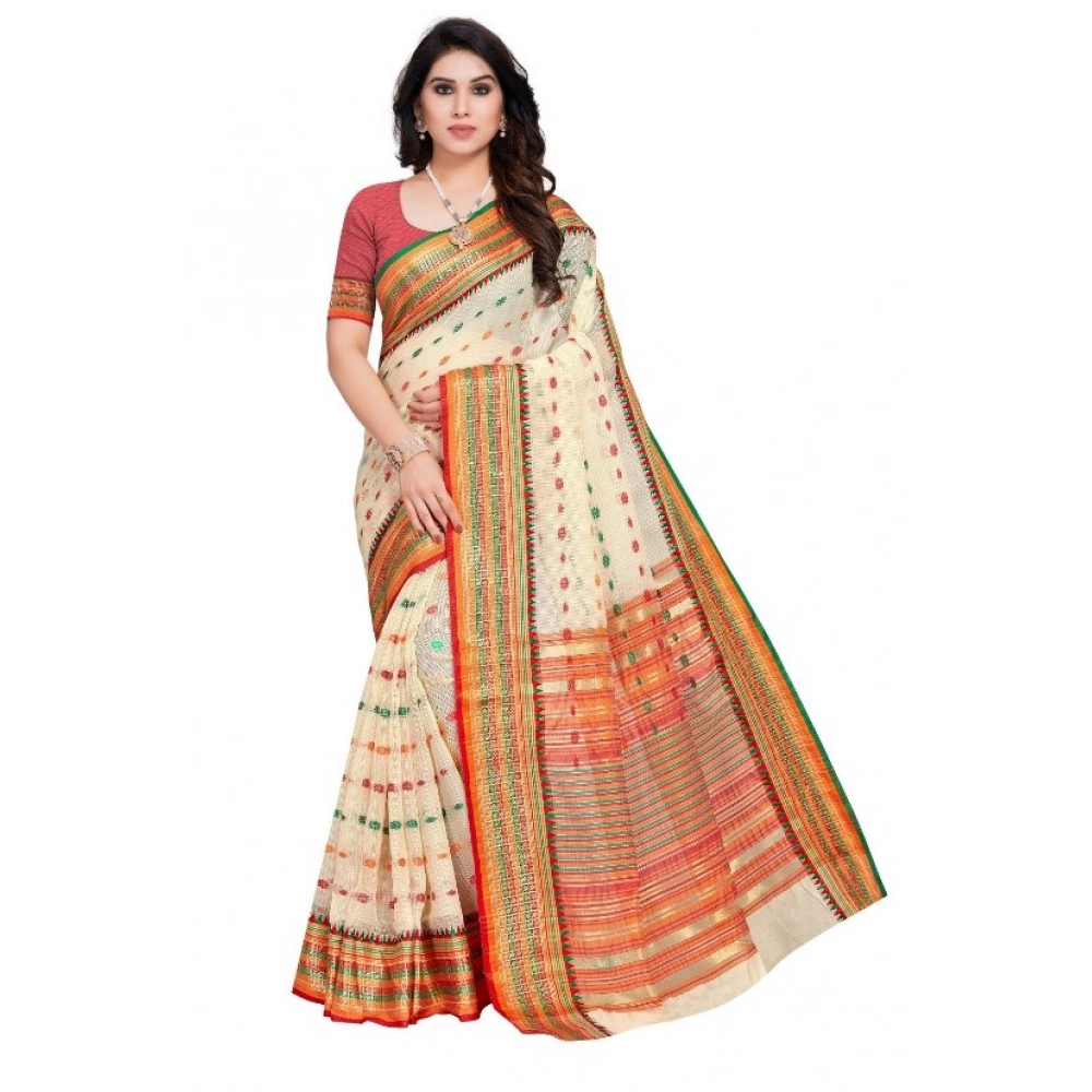 51339812302_51149acc24_o_d-1000x1000-1.webp Women's Kota Doria Cotton Woven Butta Saree With Blouse (Cream, 5-6 Mtrs) - Image 1