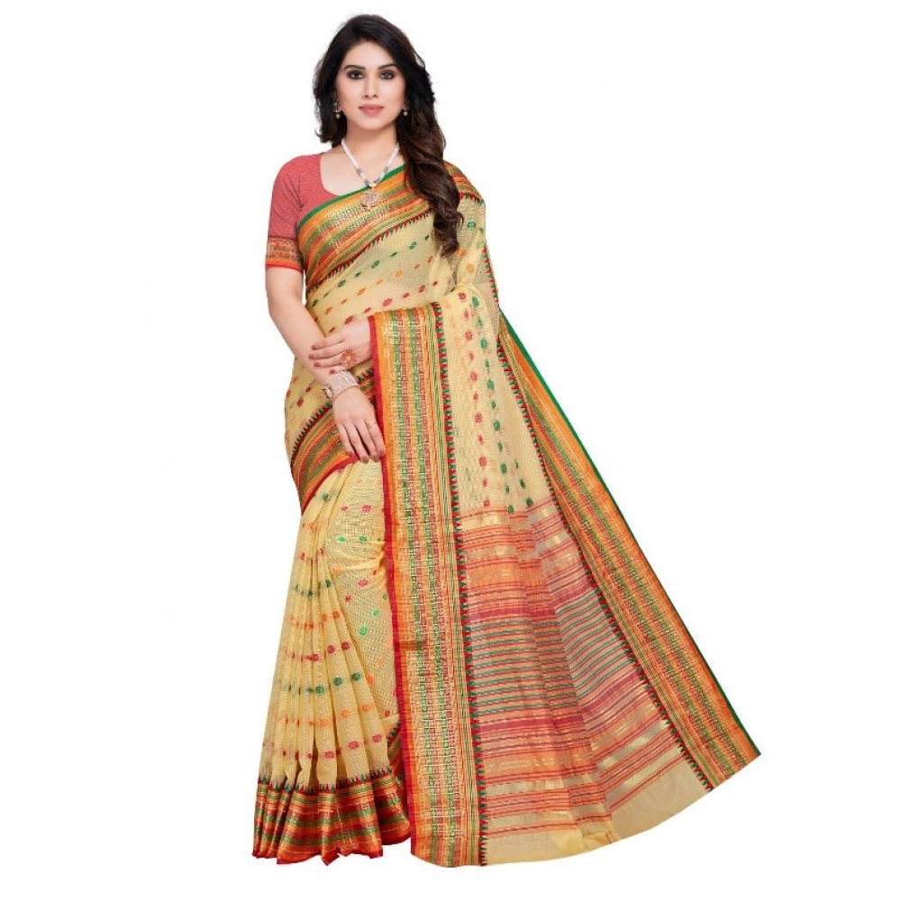51340535351_b9e0bf0cdd_o_d-1000x1000-1.webp Women's Kota Doria Cotton Woven Butta Saree With Blouse (Beige, 5-6 Mtrs) - Image 1