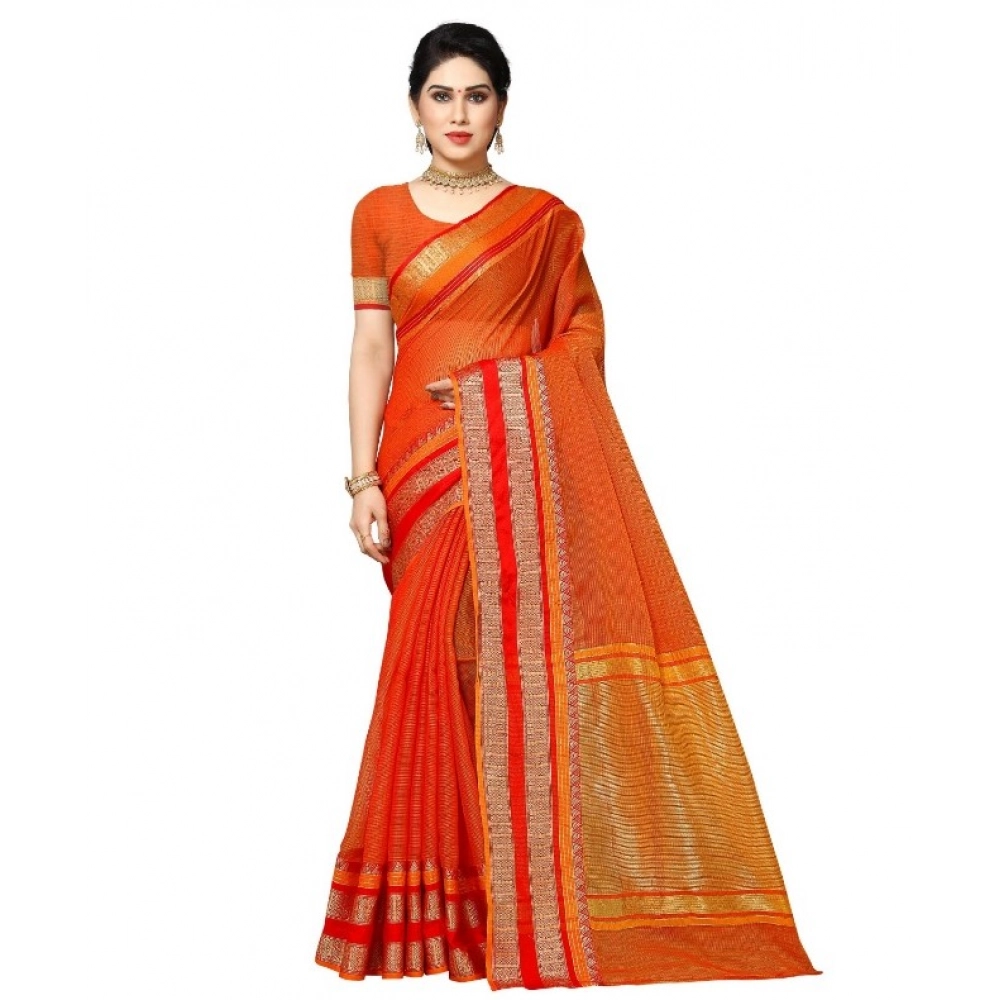 51341284814_abf47af7b4_o_d-1000x1000-1.webp Women's Kota Doria Cotton Border Saree With Blouse (Orange, 5-6 Mtrs) - Image 1