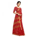 Women's Kota Doria Cotton Checked Saree With Blouse (Red, 5-6 Mtrs) - Image 2
