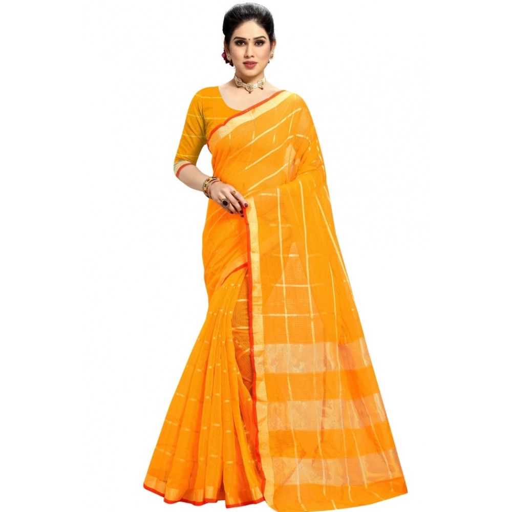 51368431307_efa8148441_o_d-1000x1000-1.webp Women's Kota Doria Cotton Checked Saree With Blouse (Yellow, 5-6 Mtrs) - Image 1