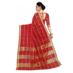 Women's Kota Doria Cotton Checked Saree With Blouse (Red, 5-6 Mtrs) - Image 4