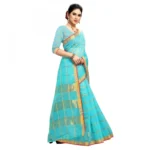 Women's Kota Doria Cotton Checked Saree With Blouse (Sky Blue, 5-6 Mtrs) - Image 2