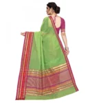 Women's Kota Doria Cotton Bordered Saree With Blouse (Light Green, 5-6 Mtrs) - Image 4