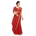 Women's Kota Doria Cotton Checked Saree With Blouse (Red, 5-6 Mtrs) - Image 5