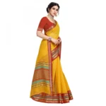 Women's Kota Doria Cotton Bordered Saree With Blouse (Yellow, 5-6 Mtrs) - Image 2