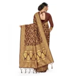 Women's Banarasi Silk Saree With Blouse (Coffee, 5-6Mtrs) - Image 3