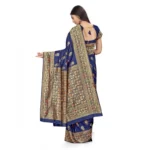 Women's Banarasi Silk Saree With Blouse (Navy Blue, 5-6Mtrs) - Image 3