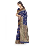 Women's Banarasi Silk Saree With Blouse (Navy Blue, 5-6Mtrs) - Image 2
