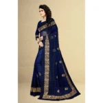 Women's Net Saree With Blouse (Navy Blue, 5-6Mtrs) - Image 3
