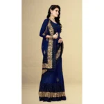 Women's Net Saree With Blouse (Navy Blue, 5-6Mtrs) - Image 4