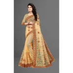 Women's Net Saree With Blouse (Chiku, 5-6Mtrs) - Image 3