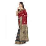 Women's Banarasi Silk Saree With Blouse (Black, Red, 5-6Mtrs) - Image 2