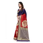 Women's Banarasi Silk Saree With Blouse (Navy Blue, Red, 5-6Mtrs) - Image 2