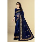 Women's Net Saree With Blouse (Navy Blue, 5-6Mtrs) - Image 2