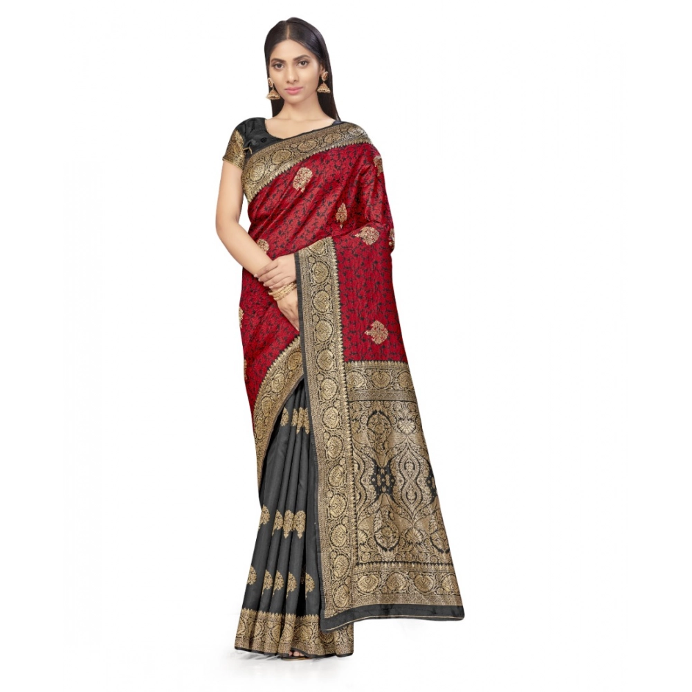 52017081413_da780c2216_o_d-1000x1000-1.webp Women's Banarasi Silk Saree With Blouse (Black, Red, 5-6Mtrs) - Image 1
