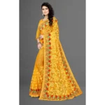 Women's Net Saree With Blouse (Yellow, 5-6Mtrs) - Image 3