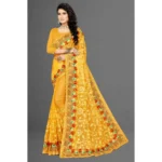 Women's Net Saree With Blouse (Yellow, 5-6Mtrs) - Image 2