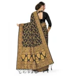 Women's Banarasi Silk Saree With Blouse (Black, 5-6Mtrs) - Image 3
