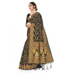 Women's Banarasi Silk Saree With Blouse (Black, 5-6Mtrs) - Image 2