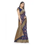 Women's Banarasi Silk Saree With Blouse (Navy Blue, 5-6Mtrs) - Image 4