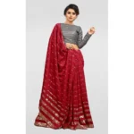 Women's Vichitra Saree with Blouse (Red, 5-6 Mtrs) - Image 2