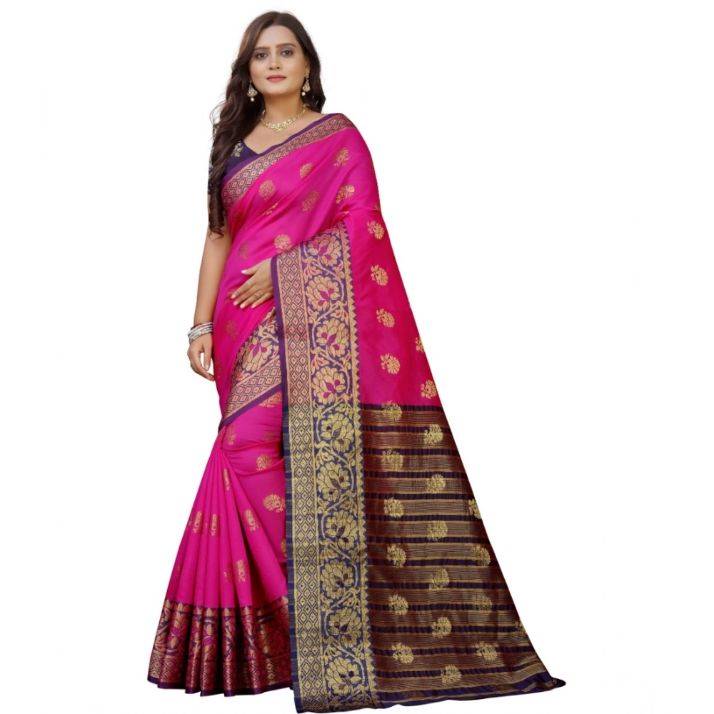 53926100616_76f6364888_o_d-1000x1000-1.webp Women's Silk Blend Woven Saree With Unstitched Blouse 5.5Mtr (Pink-Beige) - Image 1