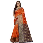 Women's Silk Blend Woven Saree With Unstitched Blouse 5.5Mtr (Gold-Orange)
