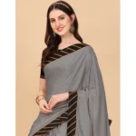 Women's Chiffon Self Design Saree With Unstitched Blouse 5.5Mtr (Silver) - Image 2