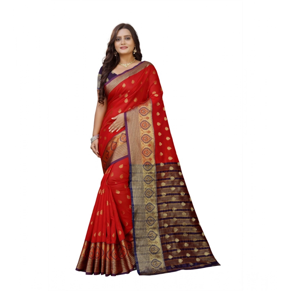 53926457089_26d8a68366_o_d-1000x1000-1.webp Women's Silk Blend Woven Saree With Unstitched Blouse 5.5Mtr (Purple-Red) - Image 1