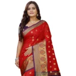 Women's Silk Blend Woven Saree With Unstitched Blouse 5.5Mtr (Purple-Red) - Image 4