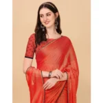 Women's Silk Blend Embellished Saree With Unstitched Blouse 5.5Mtr (Red) - Image 2
