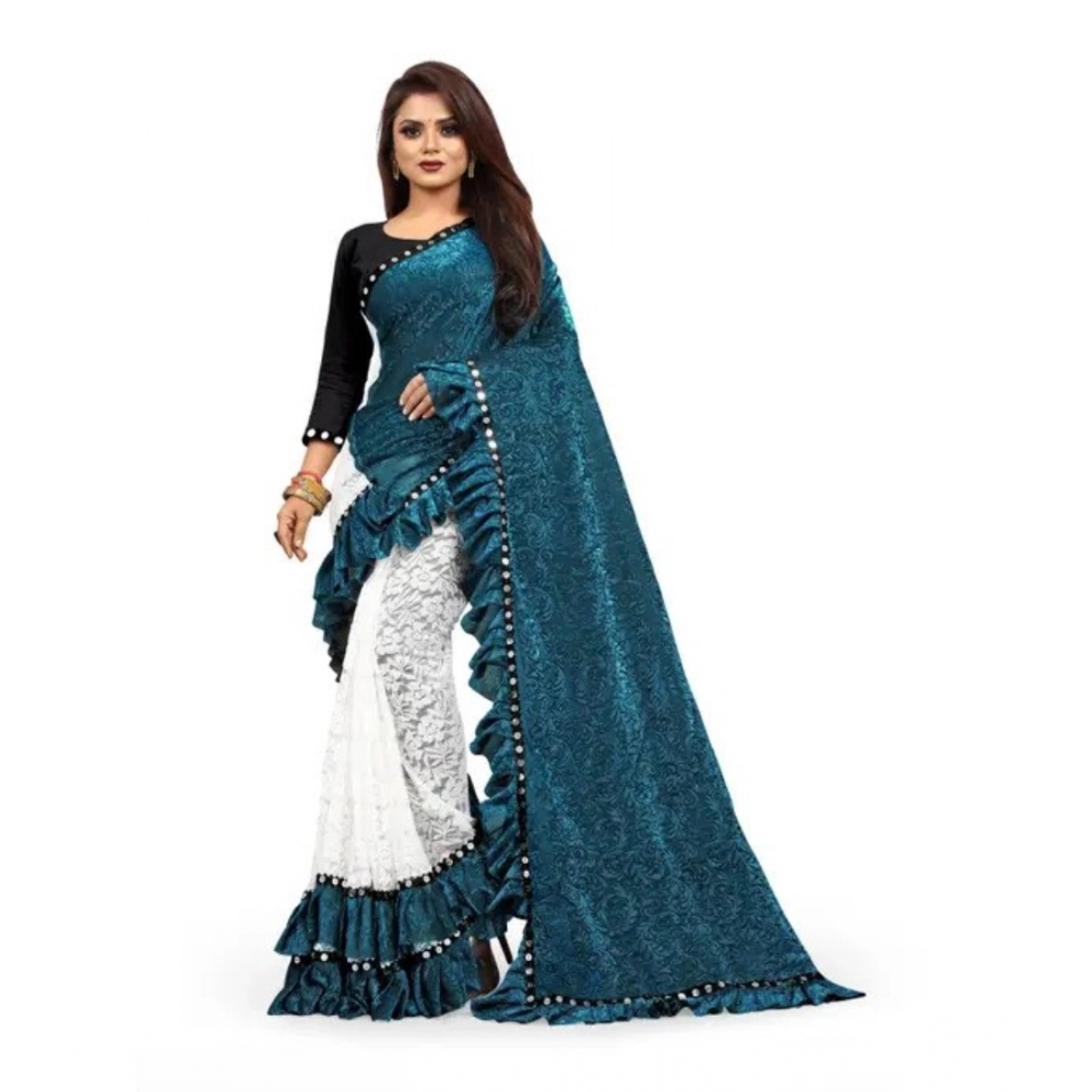54019153892_923010a739_o_d-1000x1000-1.webp Women's Silk With Mirror Lace Solid Saree With Unstitched Blouse (Rama, 5-5 Mtrs) - Image 1