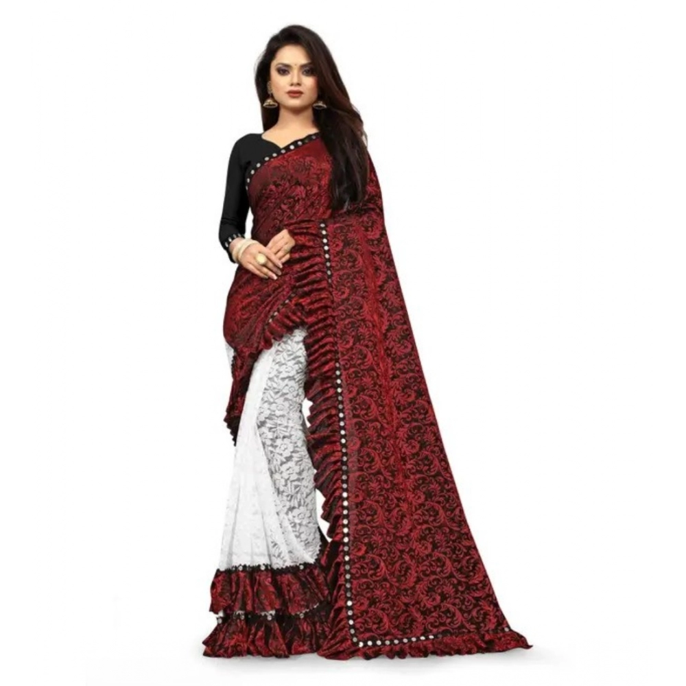 54019153897_4284998c4f_o_d-1000x1000-1.webp Women's Silk With Mirror Lace Solid Saree With Unstitched Blouse (Red, 5-5 Mtrs) - Image 1