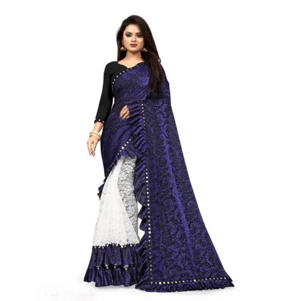 54020287178_4b1c8bec88_o_d-1000x1000-1.webp Women's Silk With Mirror Lace Solid Saree With Unstitched Blouse (Blue, 5-5 Mtrs) - Image 1