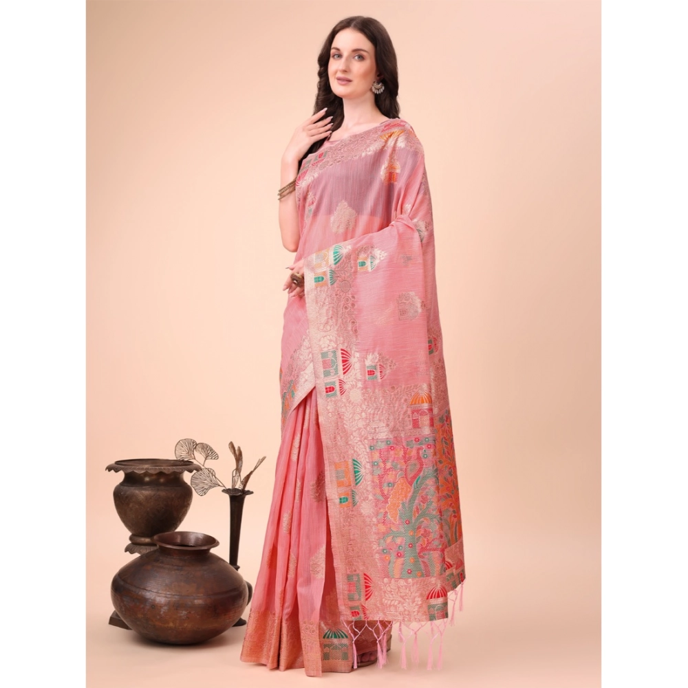54442602234_90e56b6c1d_o_d-1000x1000-1.webp Women's Linen Cotton Printed Saree With Unstitched Blouse 5.5Mtr (Pink) - Image 1