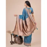 Women's Linen Cotton Printed Saree With Unstitched Blouse 5.5Mtr (Blue) - Image 2