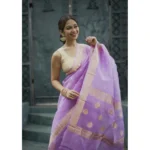 Women's Cotton  Printed Saree With Unstitched Blouse 5.5Mtr (Lavender) - Image 3