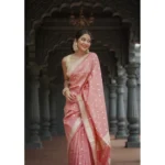 Women's Cotton  Printed Saree With Unstitched Blouse 5.5Mtr (Peach) - Image 2