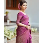 Women's Silk Printed Saree With Unstitched Blouse 5.5Mtr (Purple) - Image 3