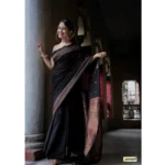 Women's Silk Printed Saree With Unstitched Blouse 5.5Mtr (Black) - Image 3