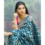 Women's Silk Printed Saree With Unstitched Blouse 5.5Mtr (Sky Blue) - Image 3